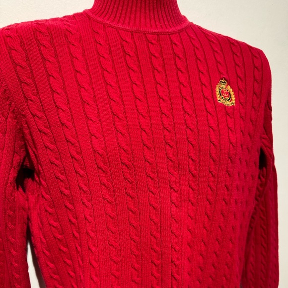 Vintage Ralph Lauren Cable Knit Turtleneck Sweater Crest Logo Made in USA - Picture 3 of 8